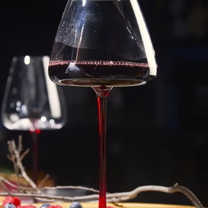 Red Black Stem Wine Glasses (Set of 2)