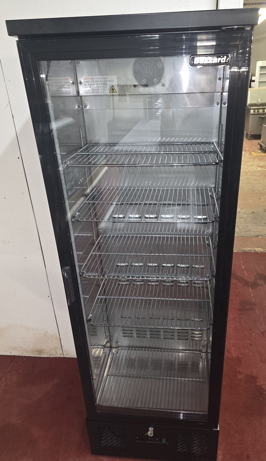 Blizzard Upright Single Glass Door Black Back Bar Bottle Cooler