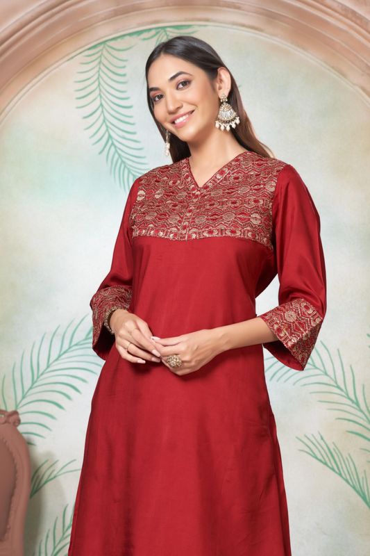 Ashima Red Muslin Kurta Set with Dupatta