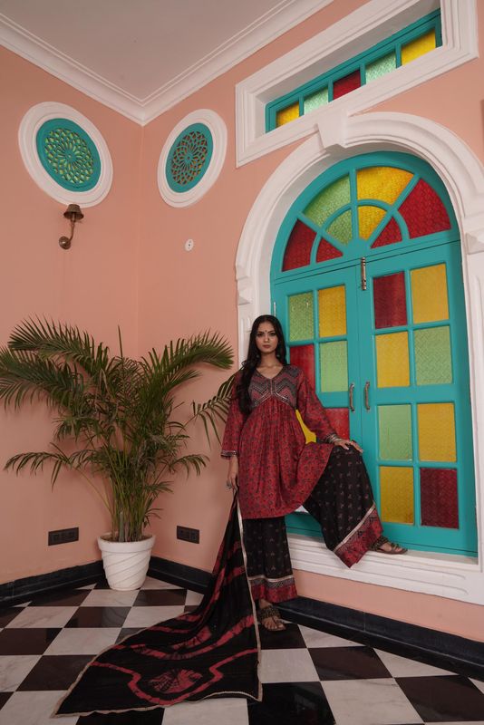 Kanishka Chanderi Red Kurta Set with Dupatta