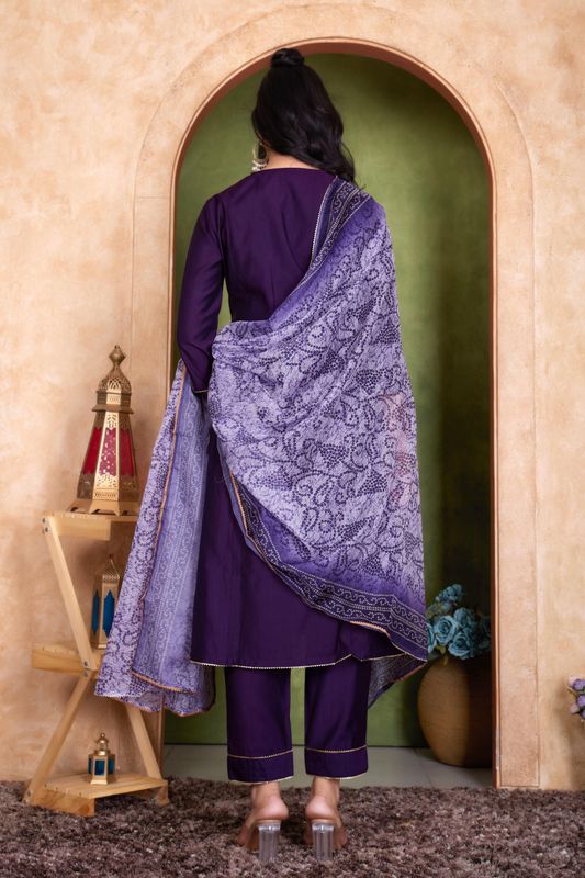 Preet Chanderi Purple Kurta Set with Dupatta