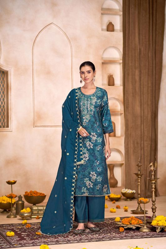 Shehnaaz Blue Embroidered Kurta Set with Dupatta