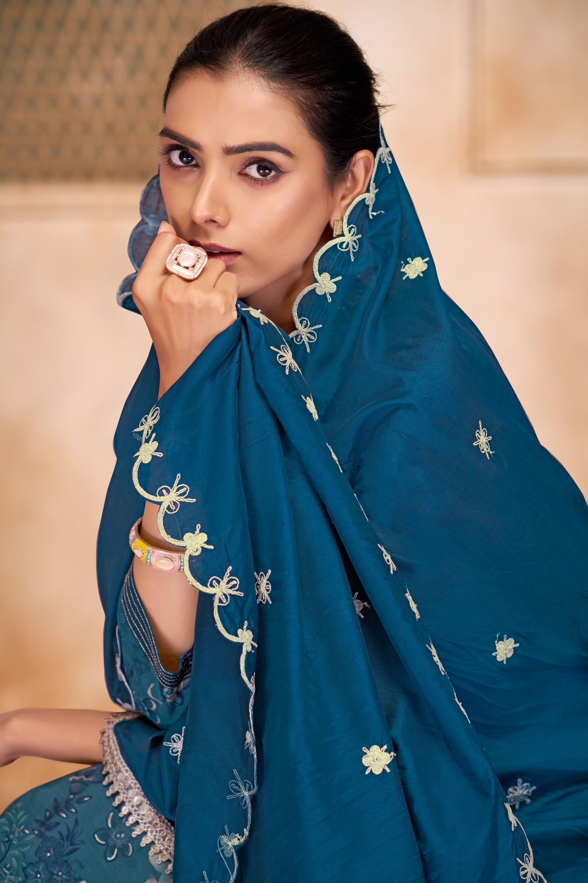 Shehnaaz Blue Embroidered Kurta Set with Dupatta