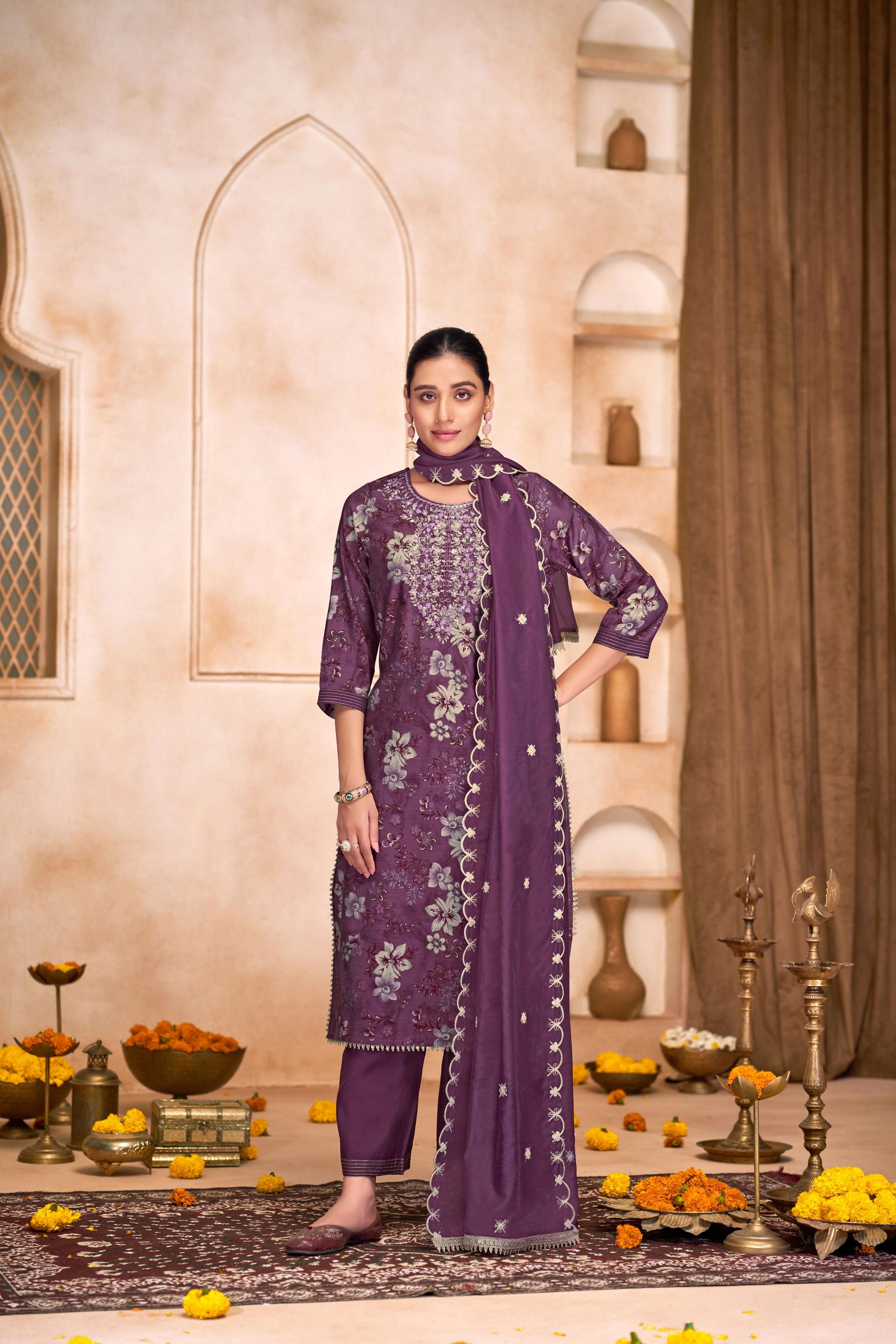 Shehnaaz Purple Embroiderd Kurta Set With Dupatta