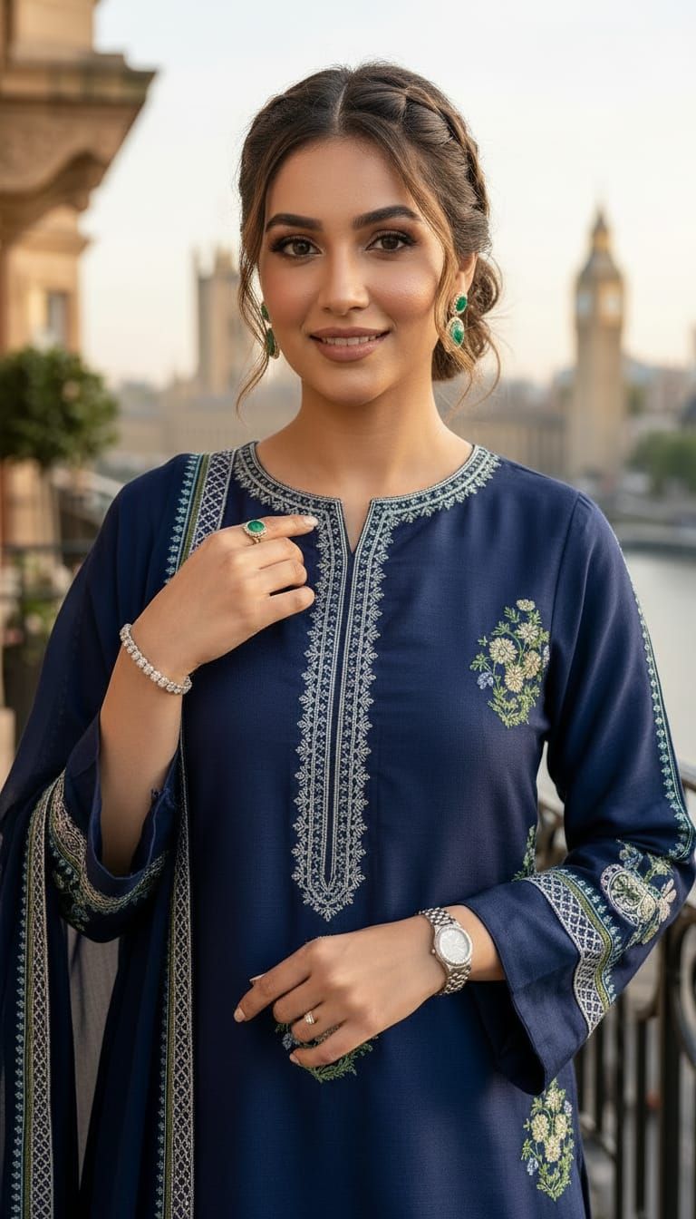 Blue Viscose 3 pcs shalwar kameez
