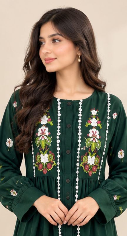 Green Dhanak  Maxi with Scarf and tights