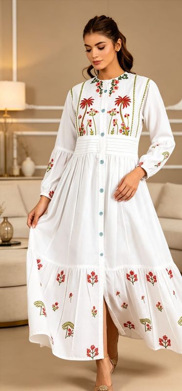 White Dhanak Maxi with Scarf and tights