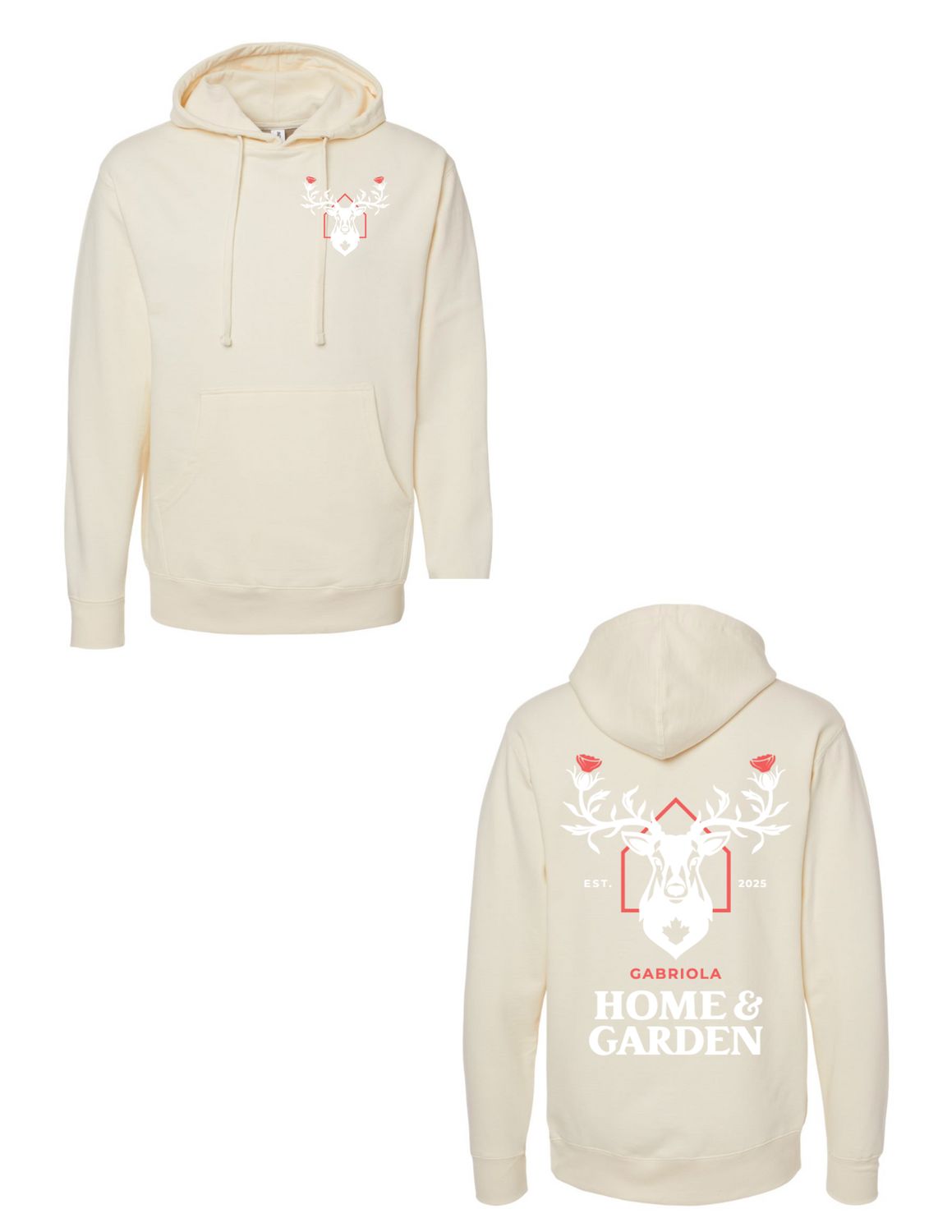 Gabriola Home &amp; Garden Hooded Sweatshirt with White Logo, Color: Cream, Size: small