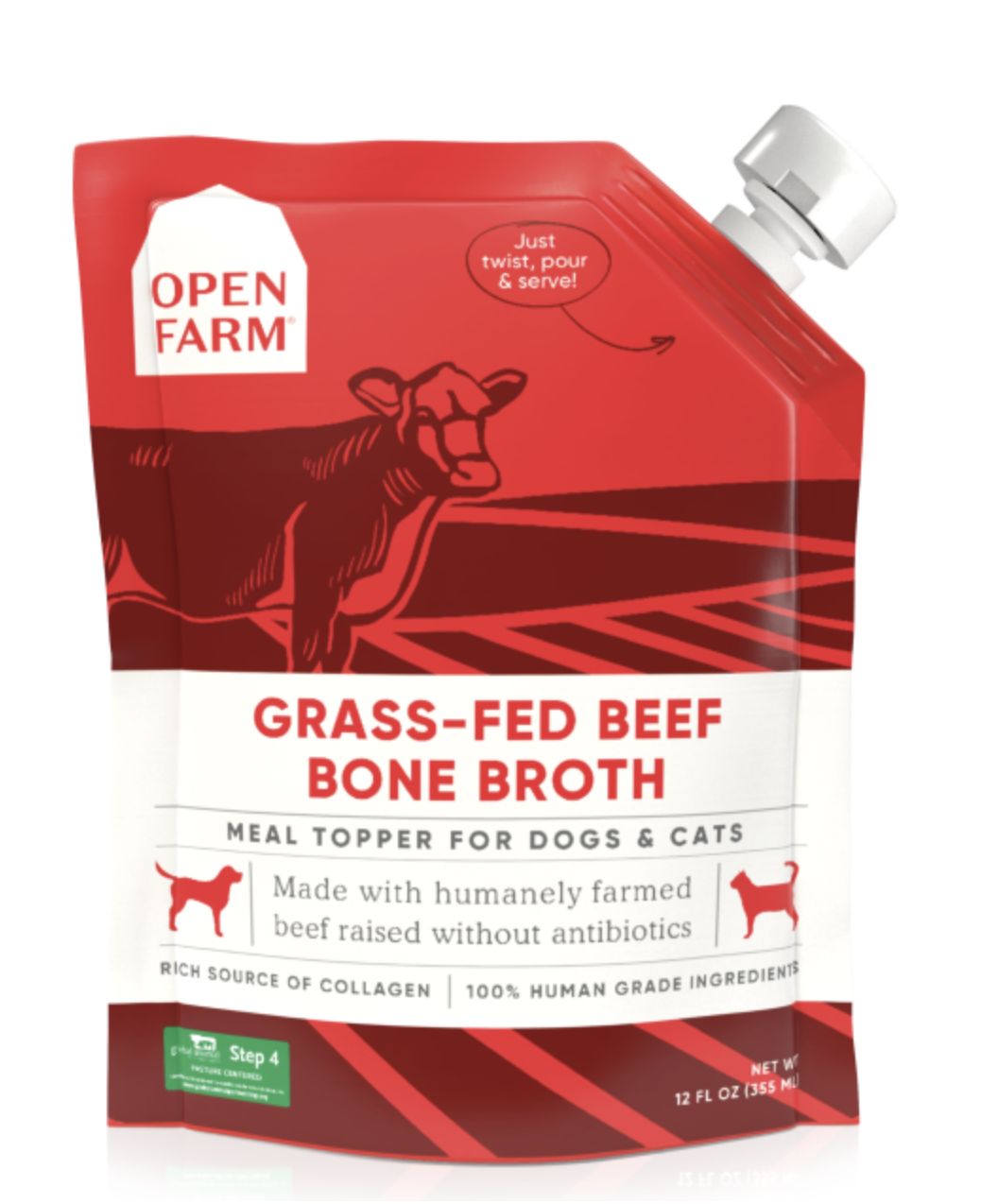 Open Farm Dog/Cat Bone Broth Topper Grass-Fed Beef 12 oz