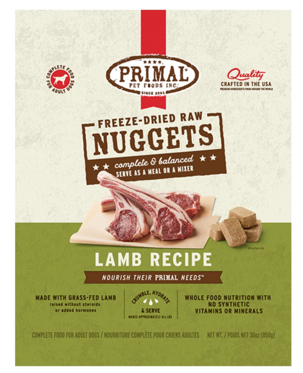 Primal Dog Freeze Dried Lamb Nuggets, Size: 30oz