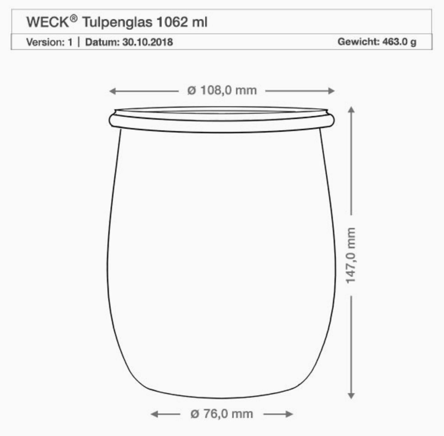 Tulip Jar 1062ml (Rubber Rings and Clamps Lid)