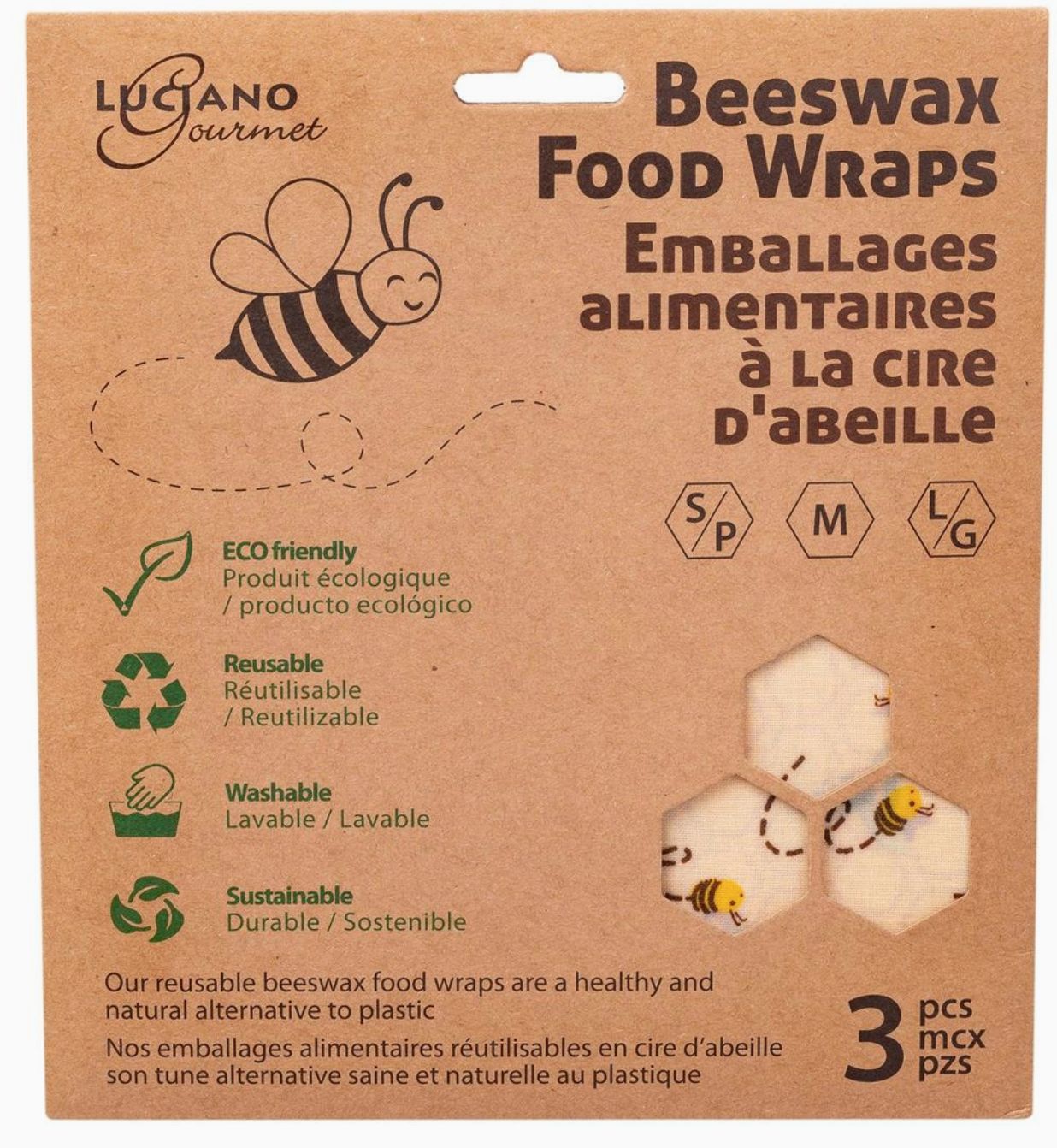 Luciano Gourmet Eco-Friendly Kitchen 3-pc Beeswax Food Wraps