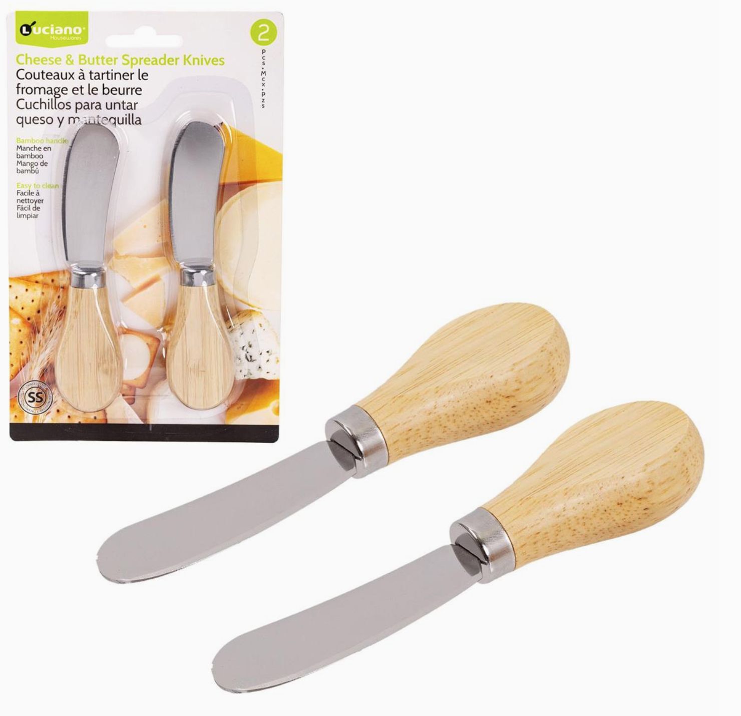 Luciano 2-pc Cheese Spreader Knife Set with Bamboo Handle