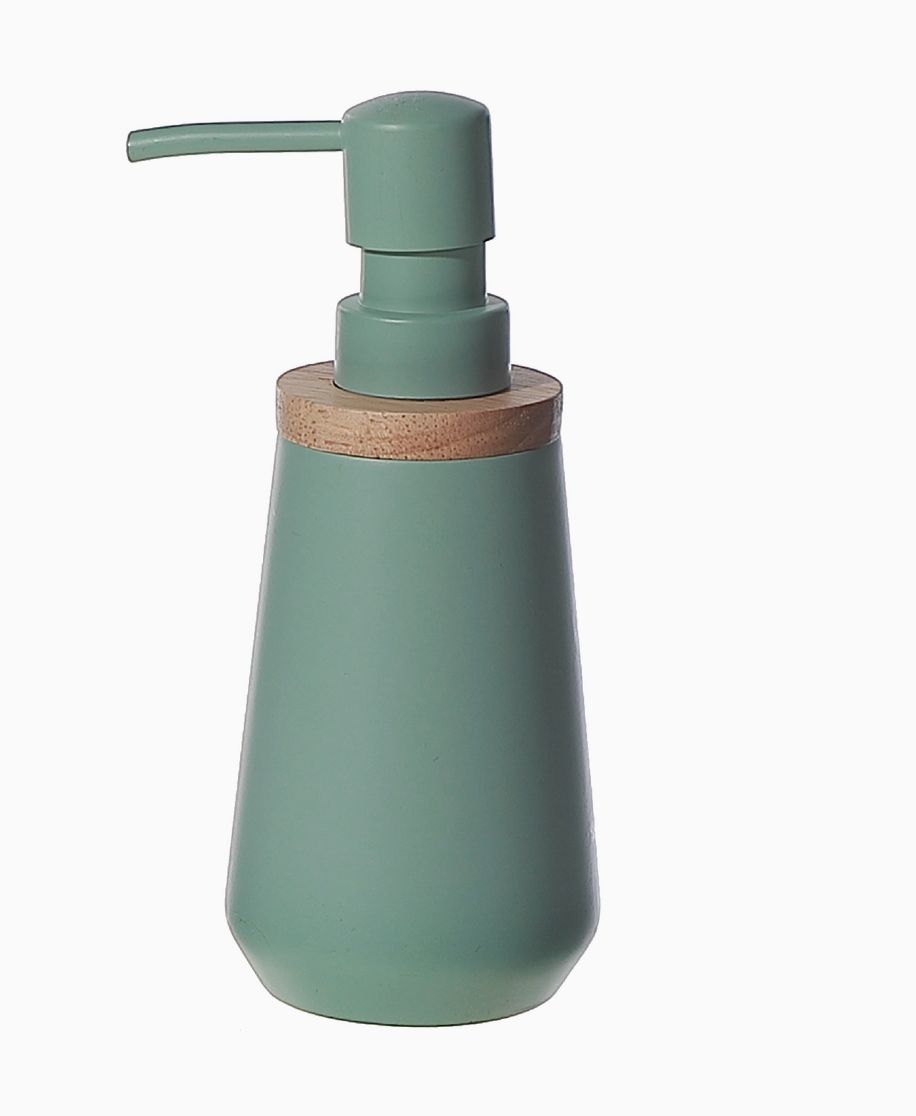 Polyresin Soap Displayenser with Wood, Colour: Green