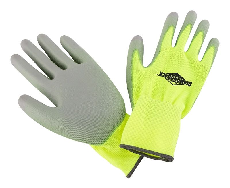 Work Gloves, Yellow, Polyurethane Coated Palm  Size: L, 3PK