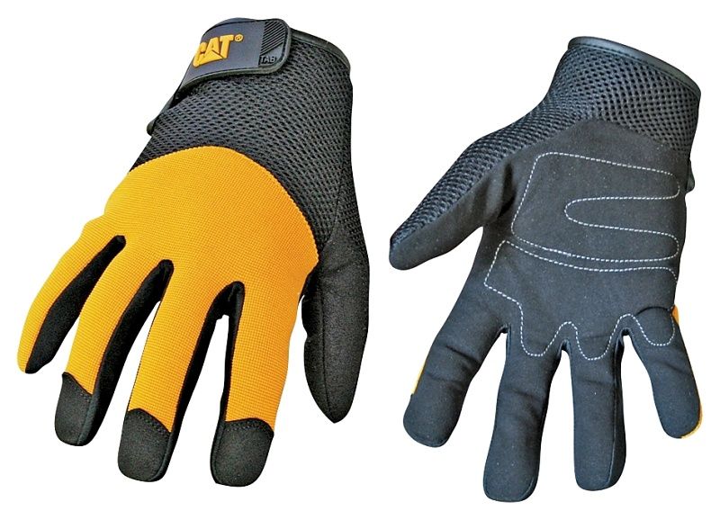 Cat Utility Gloves, L, Wrist Strap Cuff, Synthetic Leather, Black/Yellow