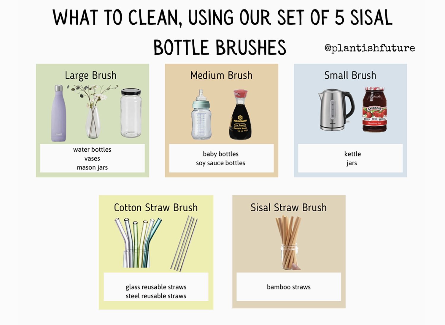 Set of 5 Sisal Bottle Brushes