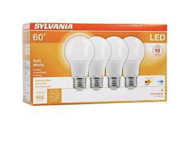 Sylvania 60w Soft White LED 10y 4 A19 bulbs