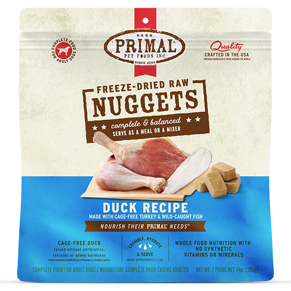 Primal Dog Freeze Dried Duck w/Turkey &amp;  Fish Nuggets 14 oz