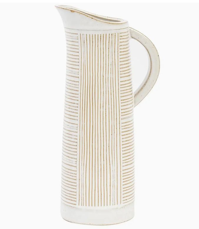 Pitcher Vase, 10.6"H, White Ceramic