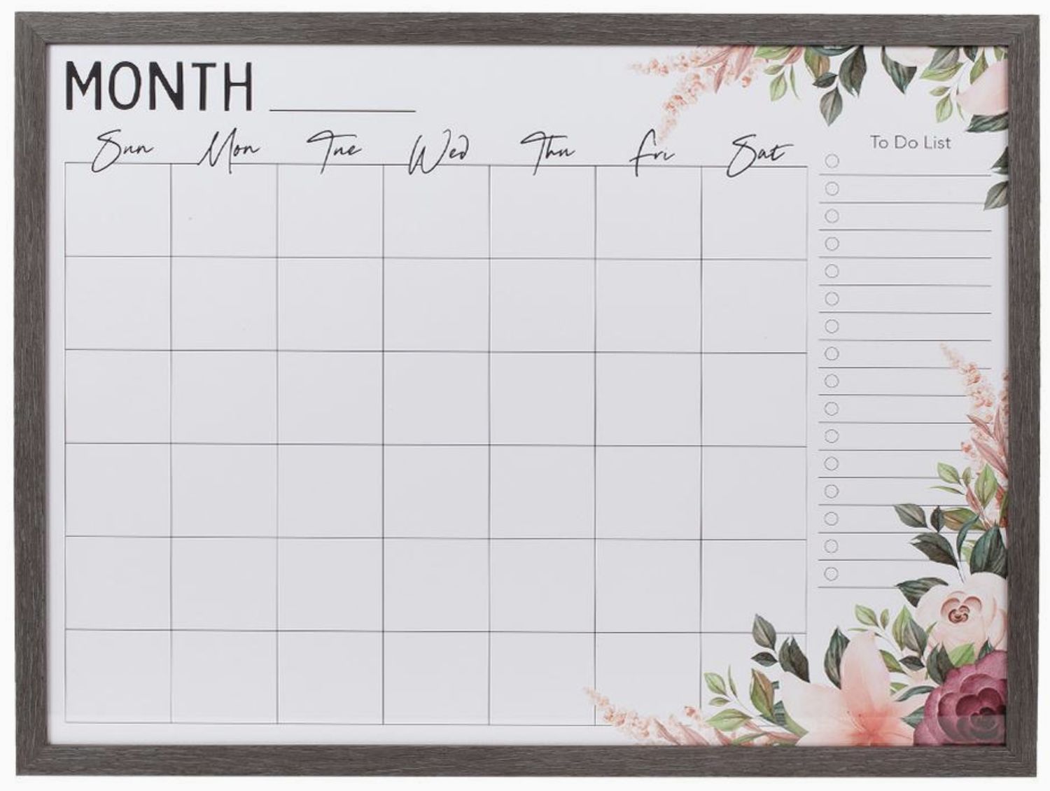 Glass Dry Erase Board, 18x24", Gray Wood, Month