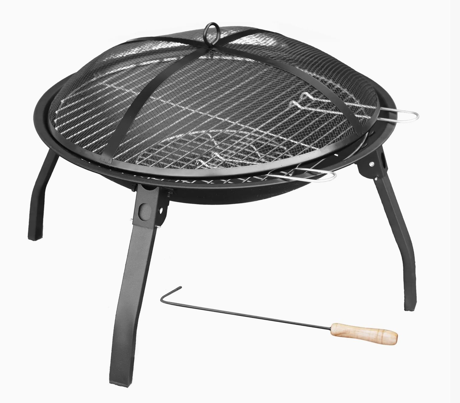 22" Round Fire Pit with Cover Outdoor Charcoal or Wood Burning On Deck, Patio, Grass, and Concrete