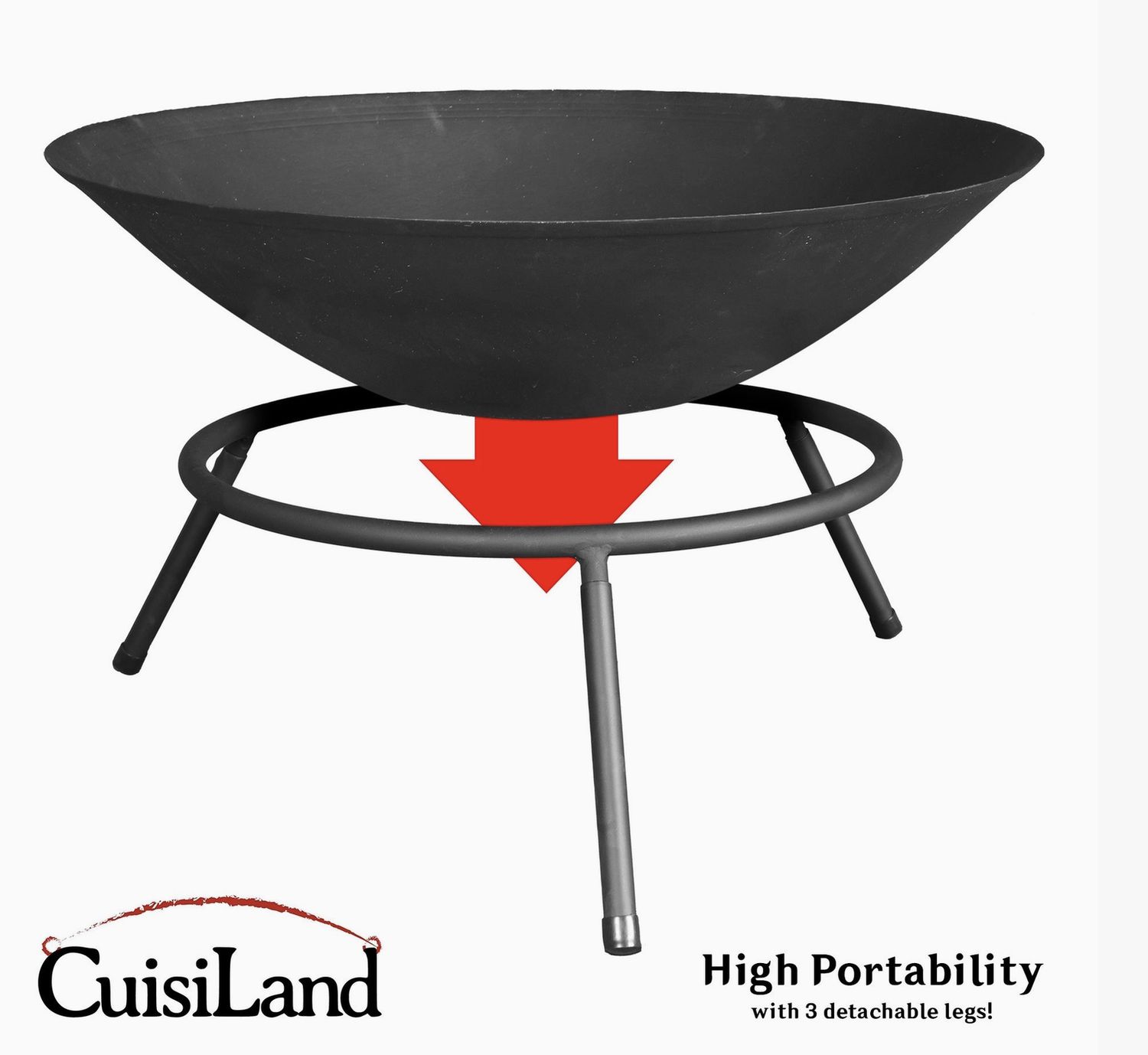Portable Heavy Duty Fire Bowl: 3 Detachable Legs