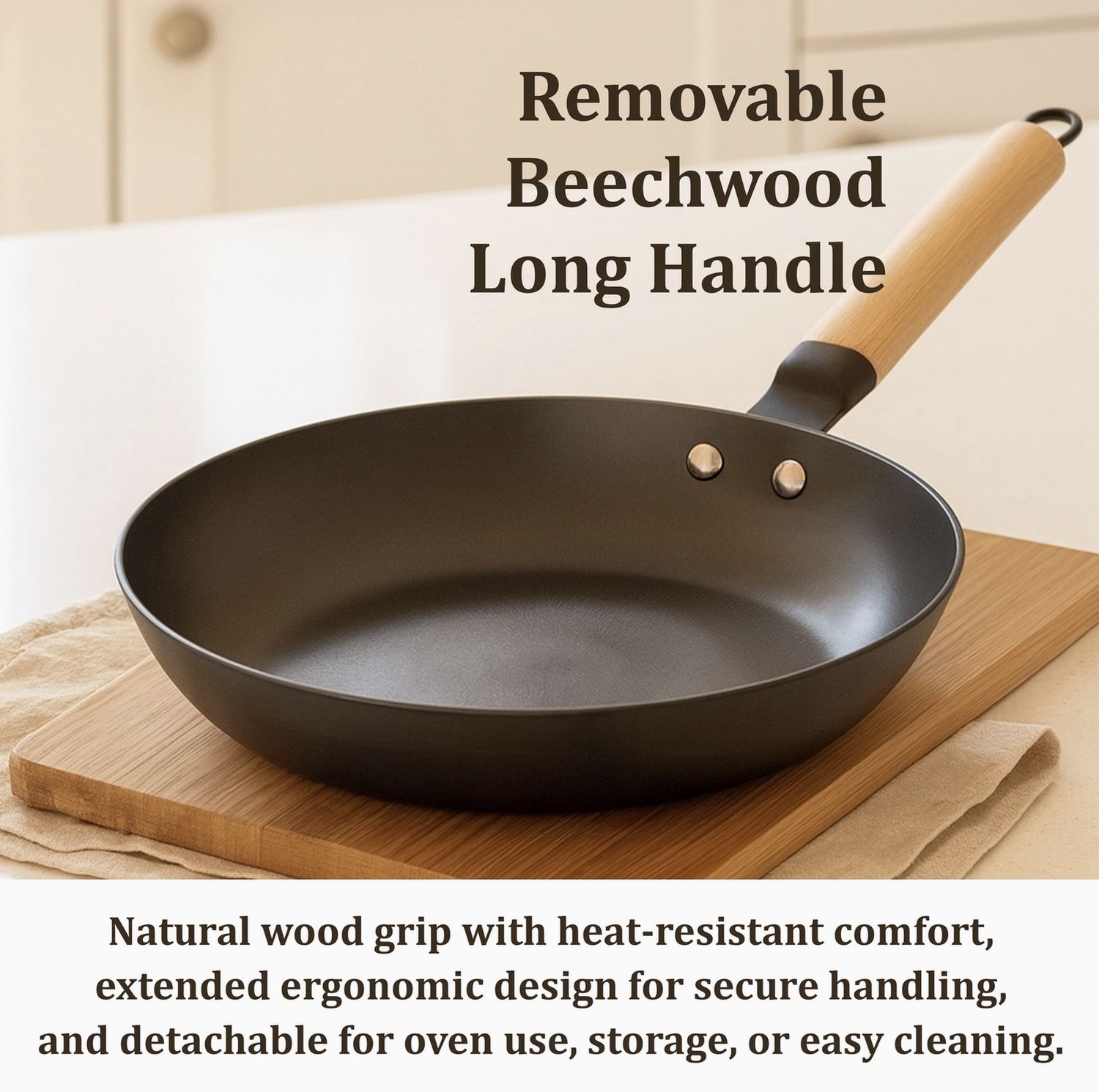 12” Nitrided Cast Iron Frying Pan w Removable Handle