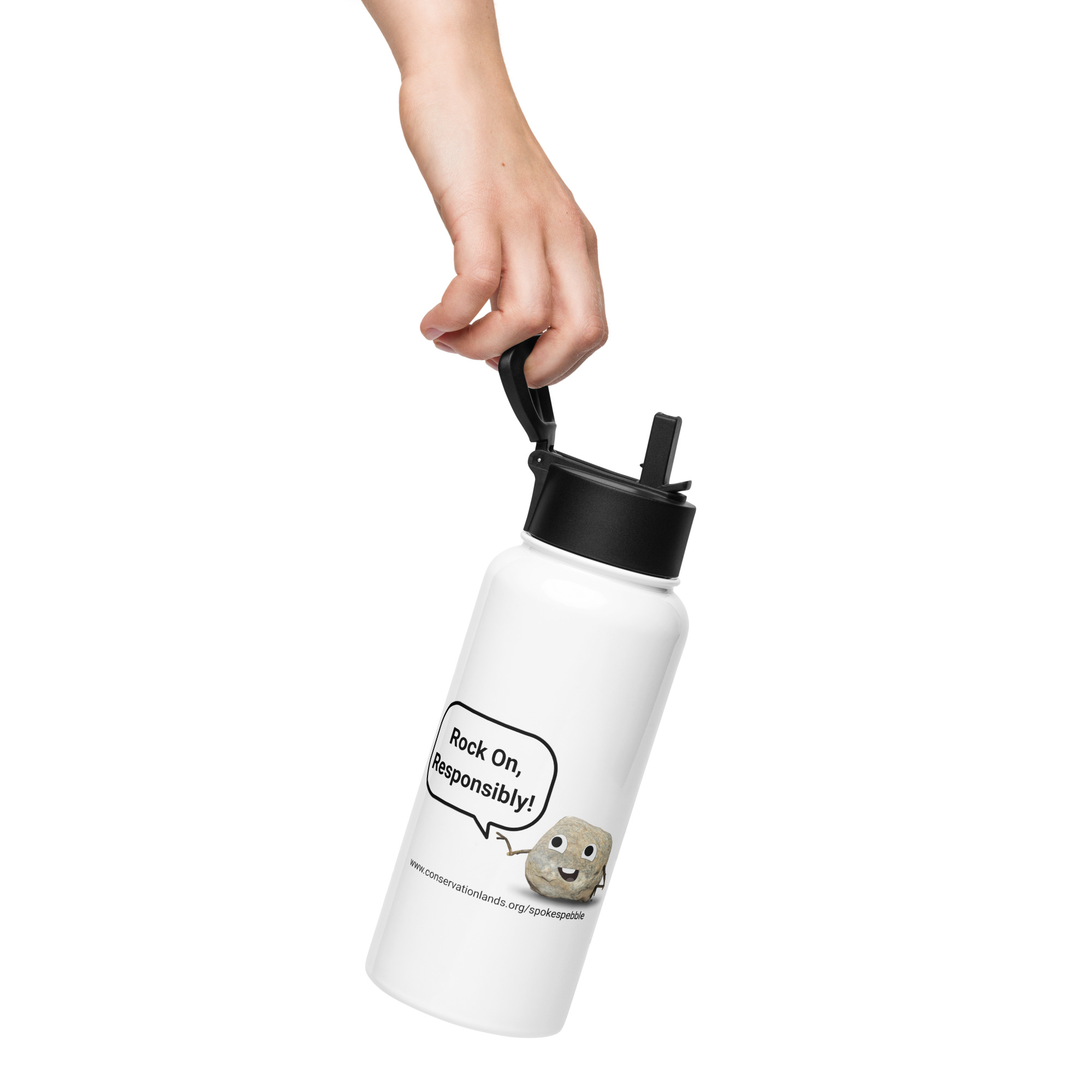 SPOKESPEBBLE  Stainless Steel Water Bottle with a Straw Lid