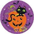 CAT &amp; PUMPKIN RND 9" DIN PLT 8CT