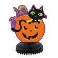 CAT &amp; PUMPKIN MINI HONEYCOMB DECOR 6" 3CT