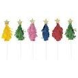 VIBRANT CHRISTMAS TREE SHAPED CAKE TOPPERS 6CT