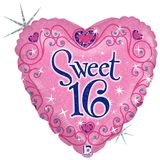 179 BALLOON SWEET SIXTEEN HEART PINK HEART, Colour: PINK HEART