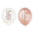 12" 16TH BDAY BALLOONS ROSE GOLD 6CT