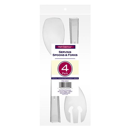 9.5" SERV SPOONS &amp; FORKS CLEAR 4CT