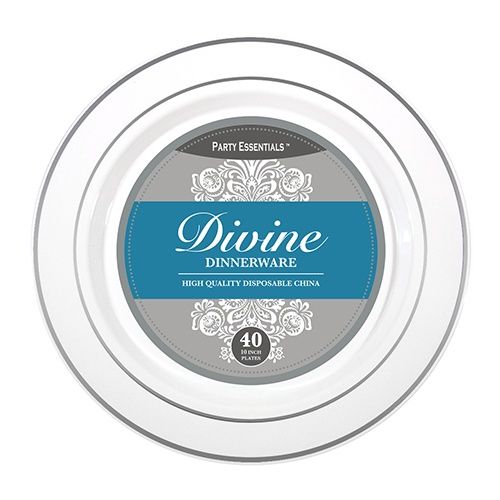 10" PLATES WHITE W SILVER RIM 40PK