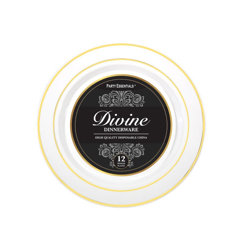 10" PLATES WHITE W GOLD TRIM 12PK