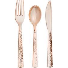PLASTIC CUTLERY ASSORTED HAMMERED ROSE GOLD