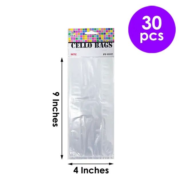 30 SM CELLO BAGS (9"X4"X2") W/ TIES - CLEAR