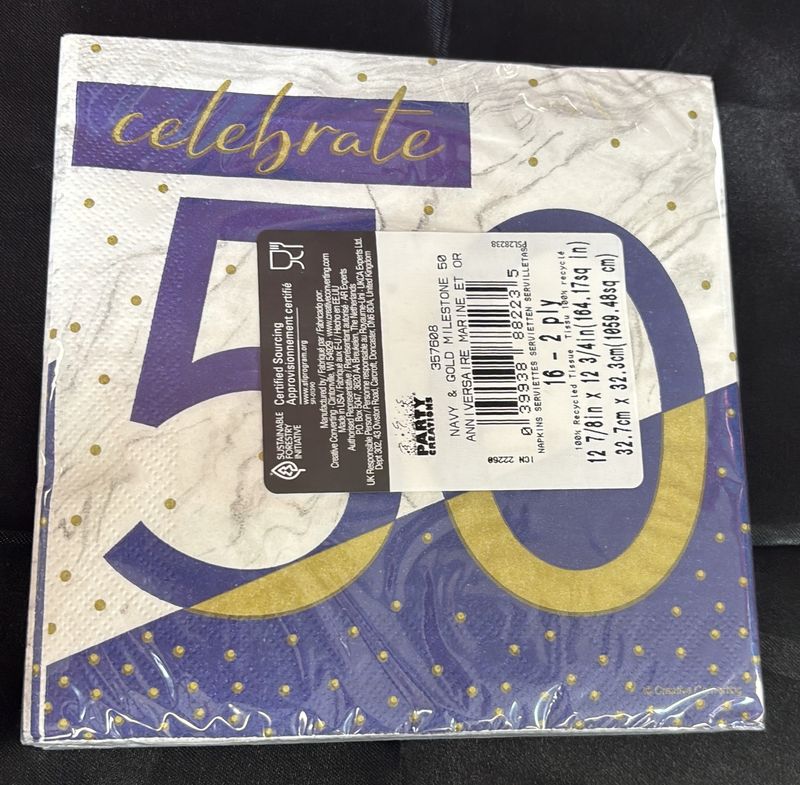 Navy &amp; Gold Milestone 50 Napkin