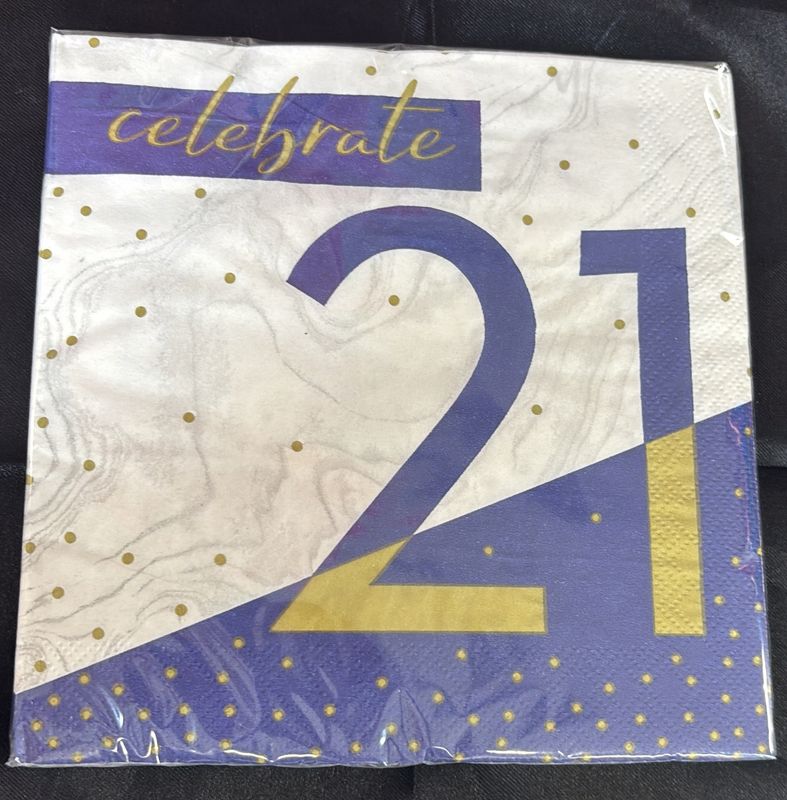 NAVY &amp; GOLD MILESTONE 21 NAPKIN