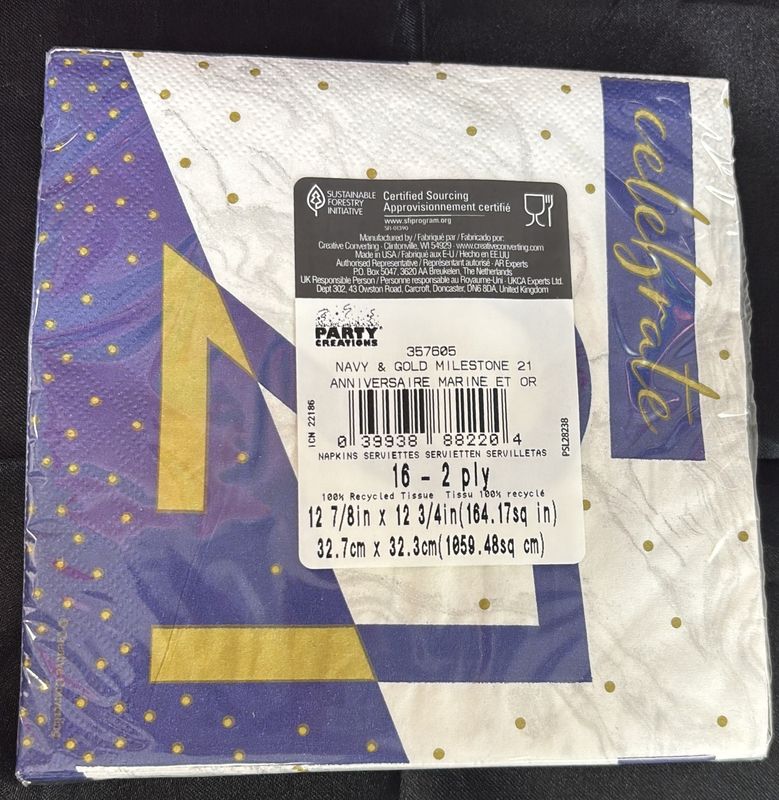 Navy &amp; Gold Milestone 21 Napkin