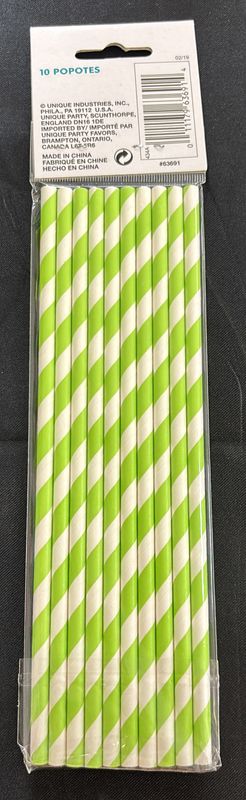 Lime Green Stripe Paper Straw