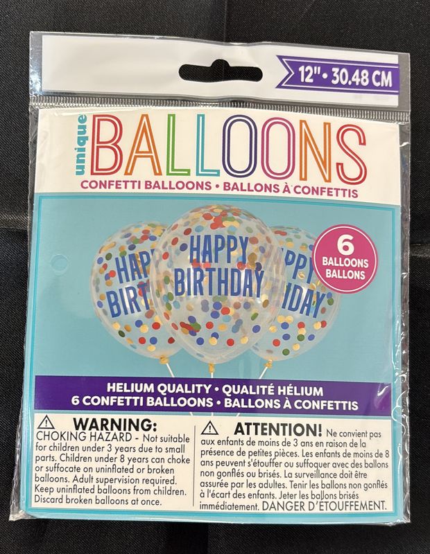 12" Rainbow Confetti Balloons 6Ct