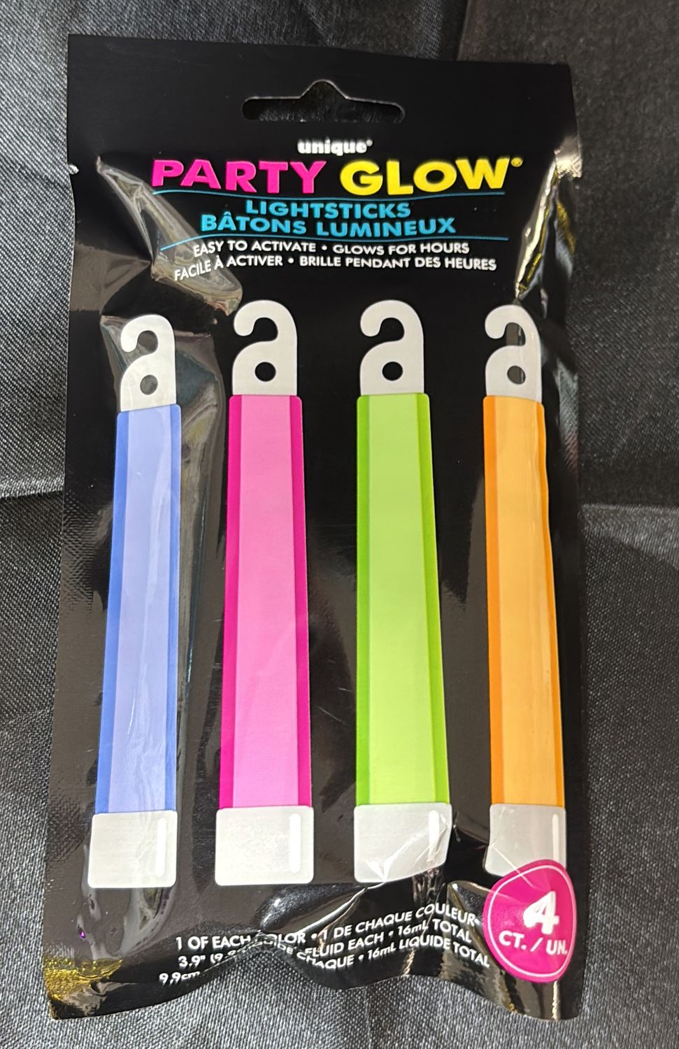 4" GLOW STICKS ASSORTED 4CT