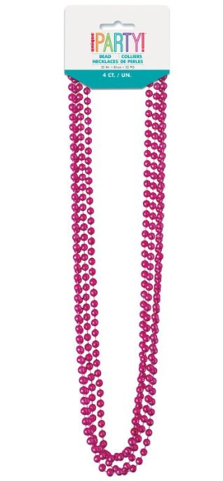 32" HOT PINK METALLIC BEADS 4CT