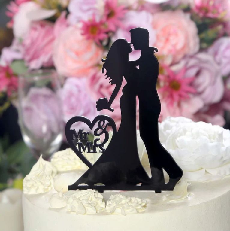 Acrylic Cake Topper Wedding Black Silhouette Mr And Mrs