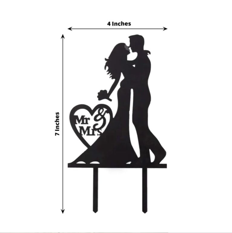 Acrylic Cake Topper Wedding Black Silhouette Mr And Mrs