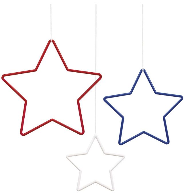 3 RED WHITE STAR HANG DEC