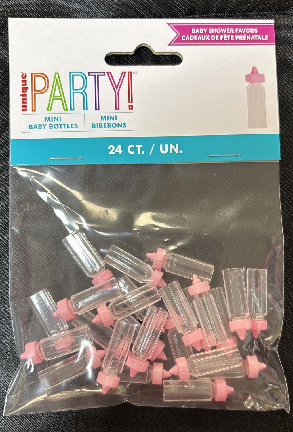 BABY SHOWER FAVORS MINI PINK BOTTLES 24CT